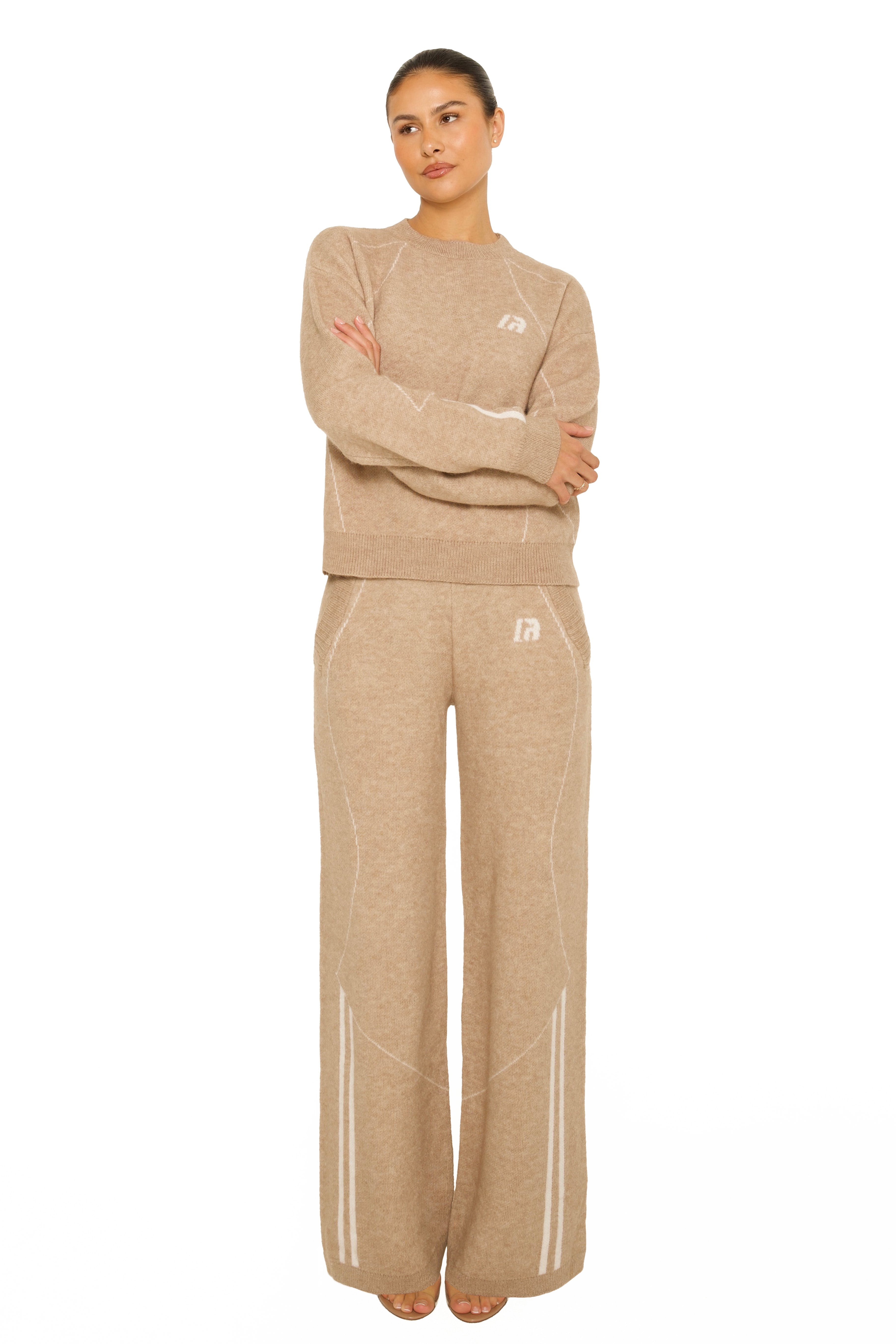 Knitted Sporty Sweatsuit Beige