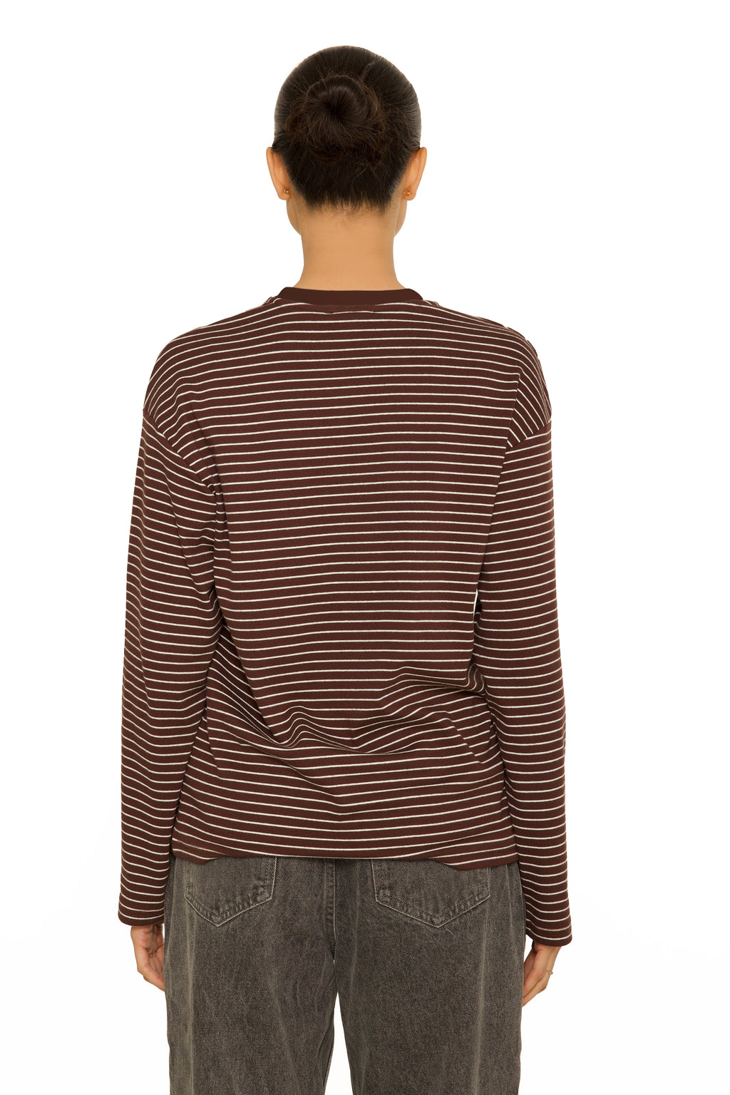 Long Sleeve Oversized Striped Tee Brown